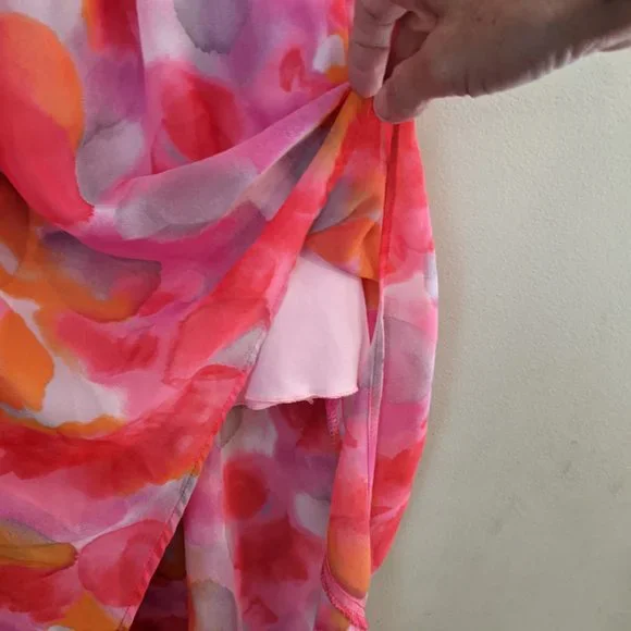 Everly Watercolor Hi Low Dress, Sheer with Lining, Pink & Multi print, size S - Picture 4 of 9